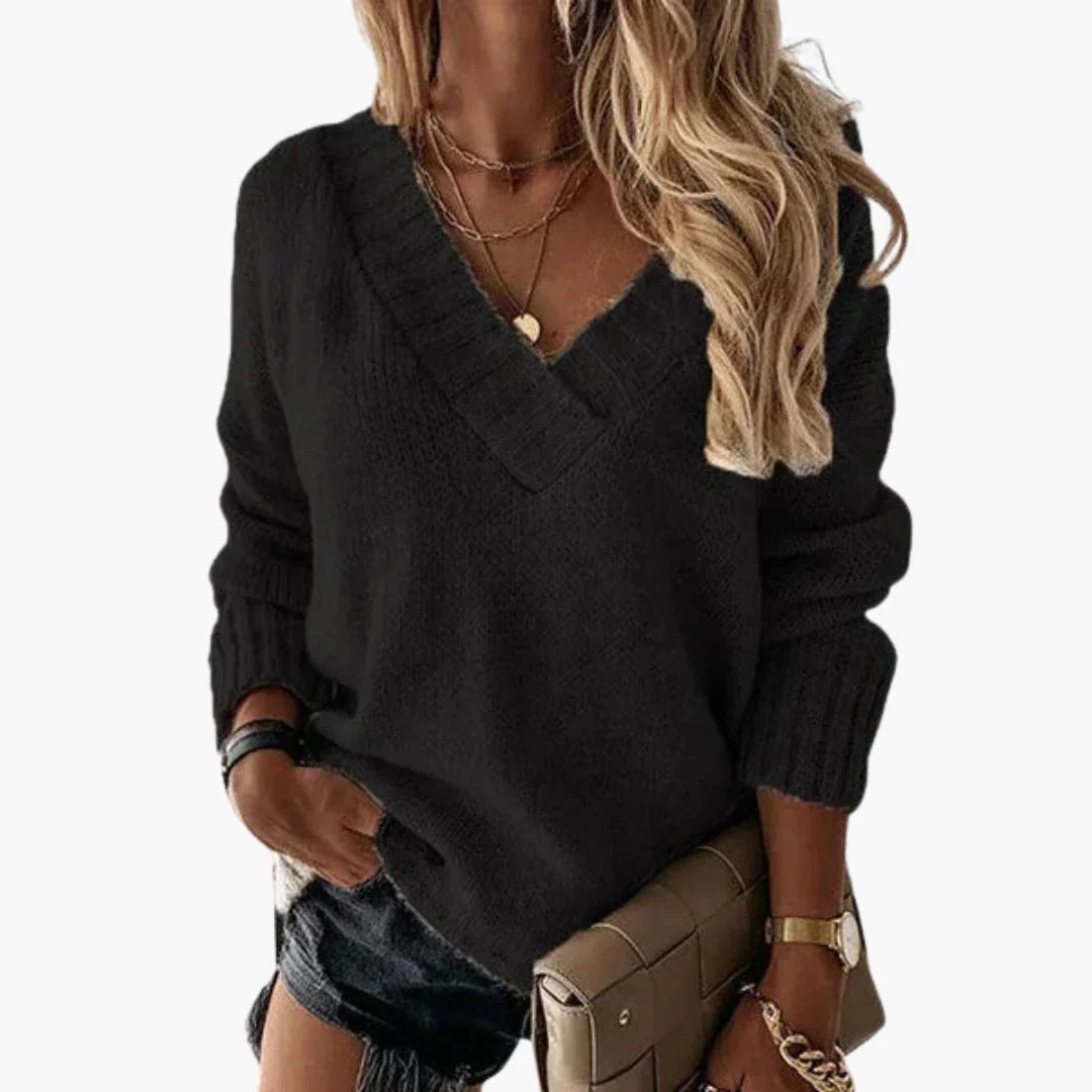 KLARA | Gerippter V-Ausschnitt Pullover