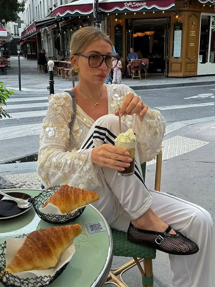 RHEA | Glamouröse funkelnde Bluse