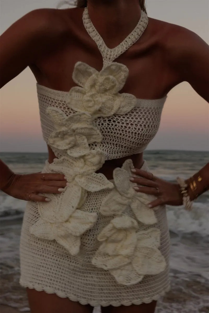 MARGARET | Neckholder-Strickkleid mit Blumenmuster
