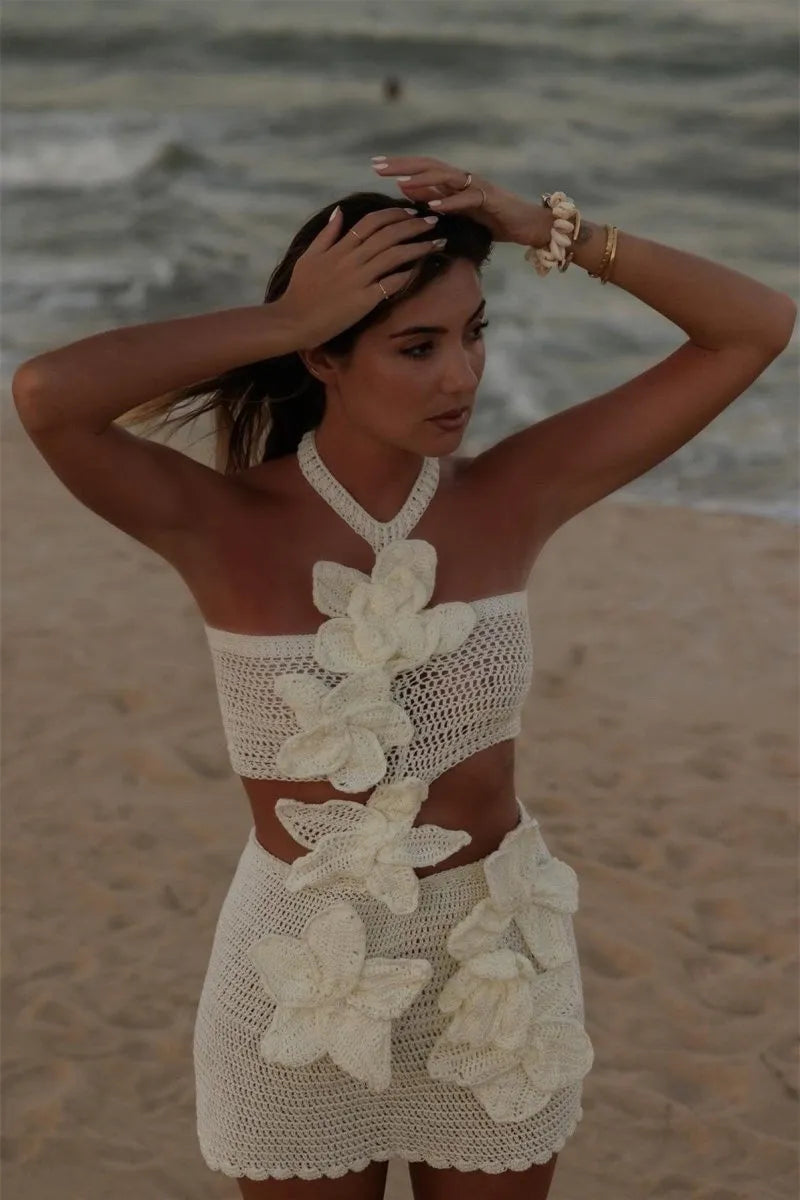 MARGARET | Neckholder-Strickkleid mit Blumenmuster