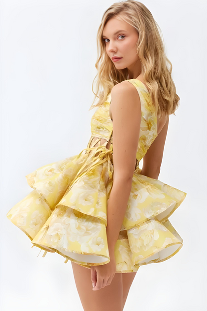 DAPHNE | Minikleid mit One-Shoulder-Träger und Blumenmuster