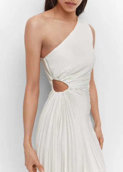 SYLVIANA | Ein-Schulter Plissiertes Midi-Kleid
