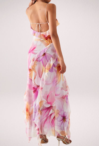 NYLAH | Maxikleid mit Blumenrüschen