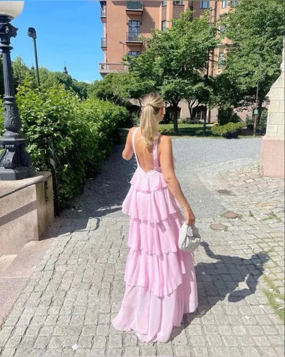 AMIRA | Rückenfreies Maxikleid mit Rüschen