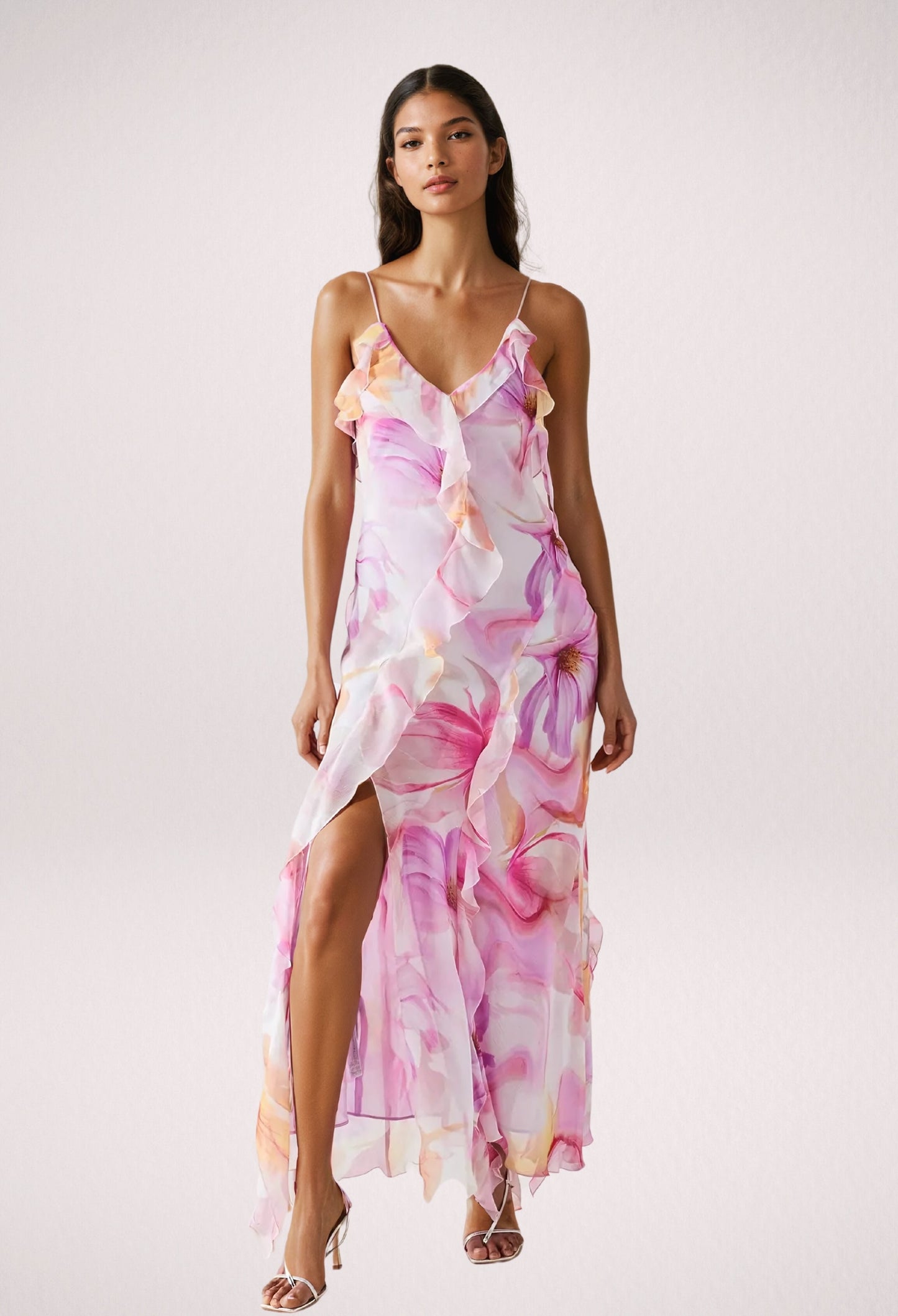 NYLAH | Maxikleid mit Blumenrüschen