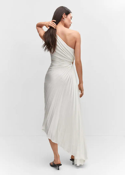 SYLVIANA | Ein-Schulter Plissiertes Midi-Kleid