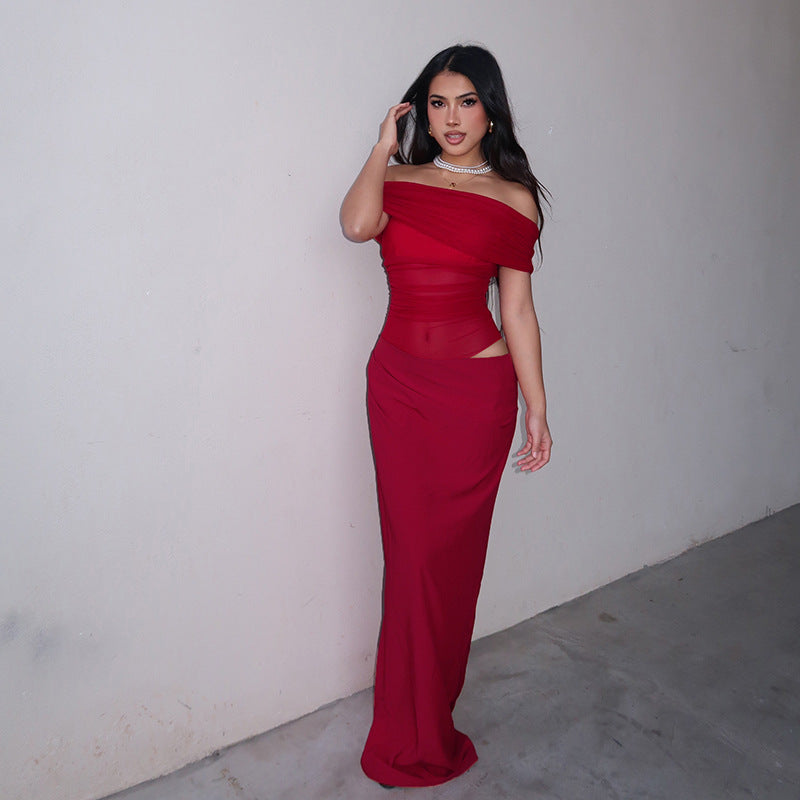 Maisy | Schulterfreies Maxikleid aus Mesh