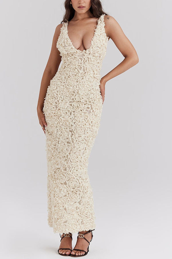 LYRA | Geblümtes rückenfreies Maxikleid