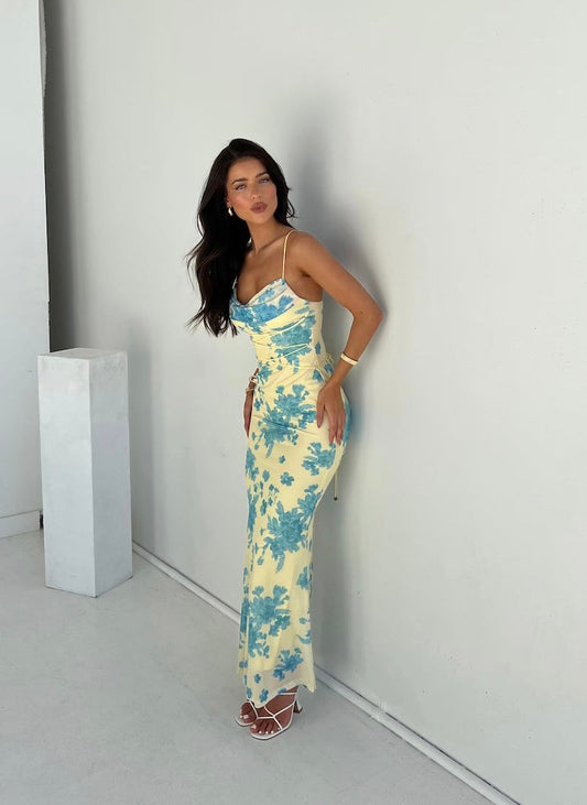 INDIE | Ärmelloses Maxikleid mit Blumenmuster
