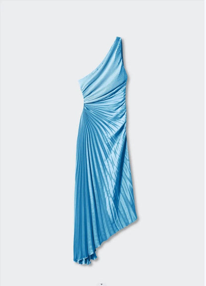 SYLVIANA | Ein-Schulter Plissiertes Midi-Kleid