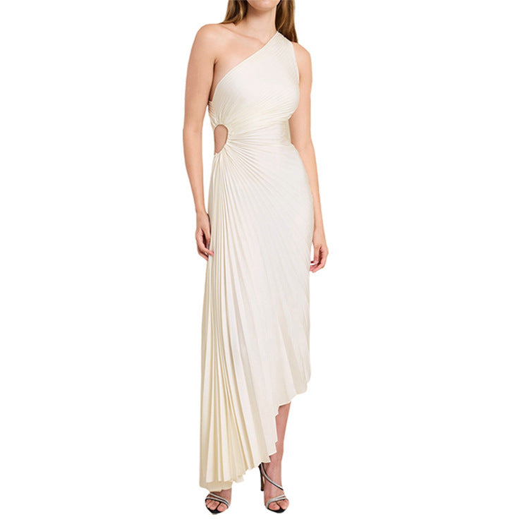 SYLVIANA | Ein-Schulter Plissiertes Midi-Kleid