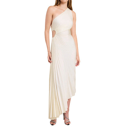 SYLVIANA | Ein-Schulter Plissiertes Midi-Kleid