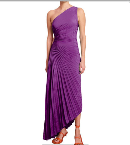 SYLVIANA | Ein-Schulter Plissiertes Midi-Kleid