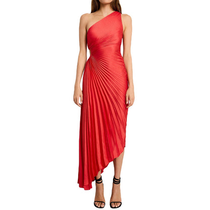 SYLVIANA | Ein-Schulter Plissiertes Midi-Kleid
