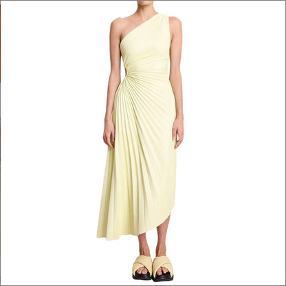 SYLVIANA | Ein-Schulter Plissiertes Midi-Kleid