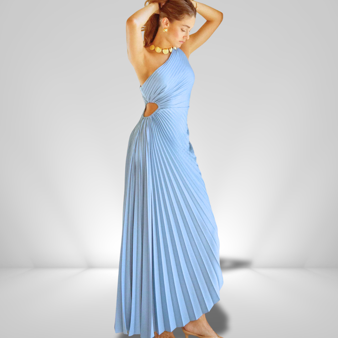 DELFINA | Satin Ein-Schulter Plissiertes Abendkleid