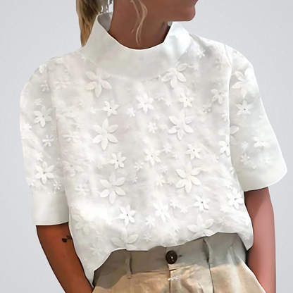 EVELINA | BESTICKTE BLUSE MIT STEHKRAGEN