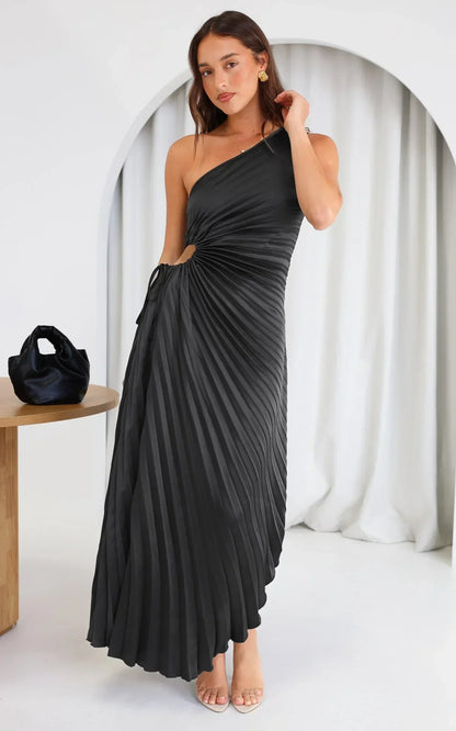 SYLVIANA | Ein-Schulter Plissiertes Midi-Kleid