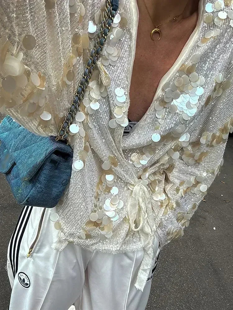 RHEA | Glamouröse funkelnde Bluse