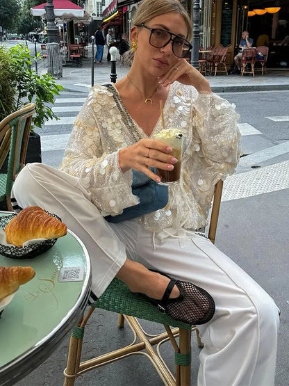 RHEA | Glamouröse funkelnde Bluse