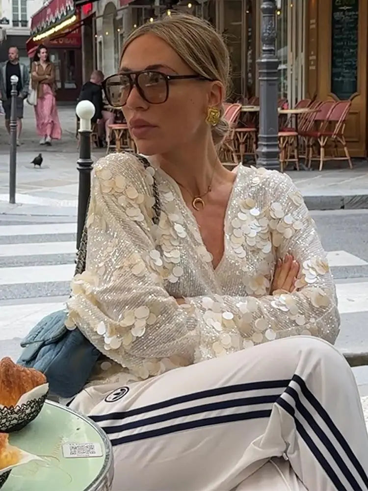 RHEA | Glamouröse funkelnde Bluse
