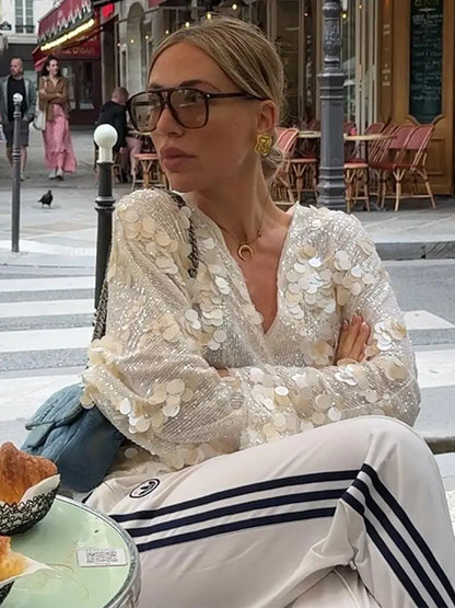 RHEA | Glamouröse funkelnde Bluse