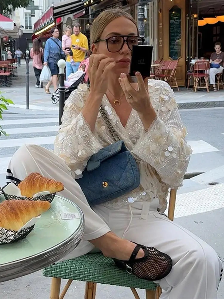 RHEA | Glamouröse funkelnde Bluse