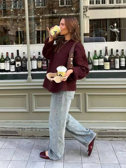 LINA | Unifarbener Strickpullover