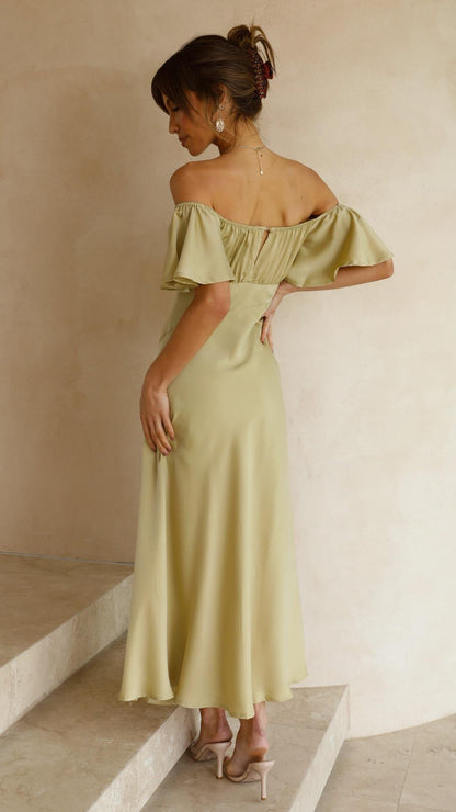 NALANI | Schulterfreies Maxikleid mit Schmetterlingsärmeln