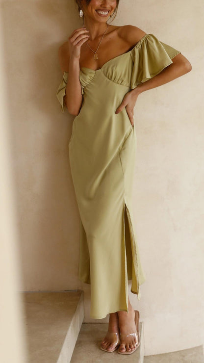 NALANI | Schulterfreies Maxikleid mit Schmetterlingsärmeln