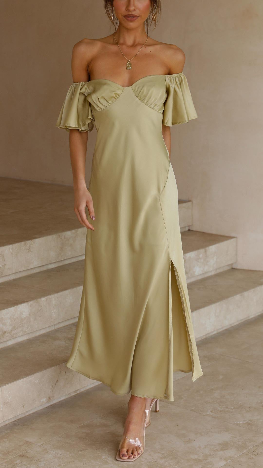 NALANI | Schulterfreies Maxikleid mit Schmetterlingsärmeln