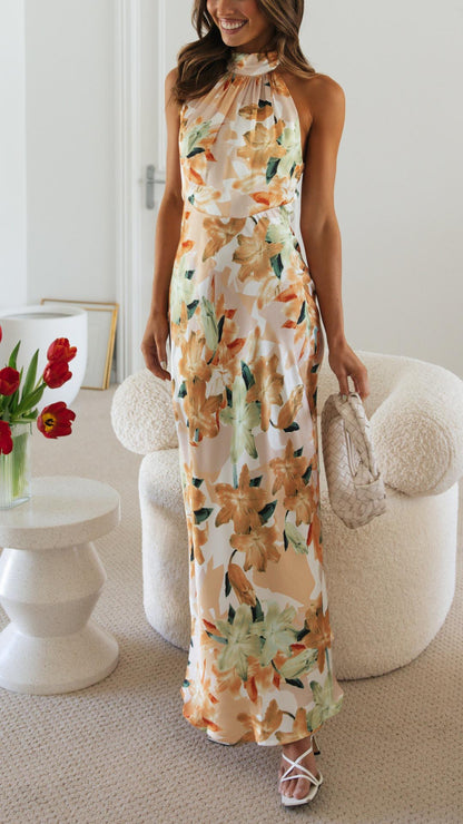 Shannon | Blumiges Maxikleid mit Neckholder