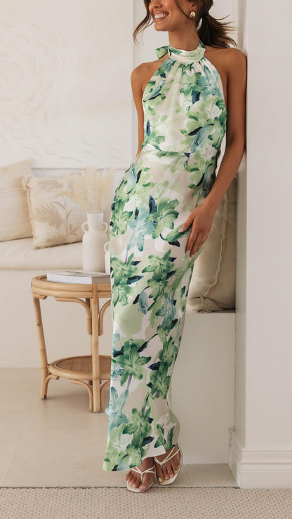 Shannon | Blumiges Maxikleid mit Neckholder