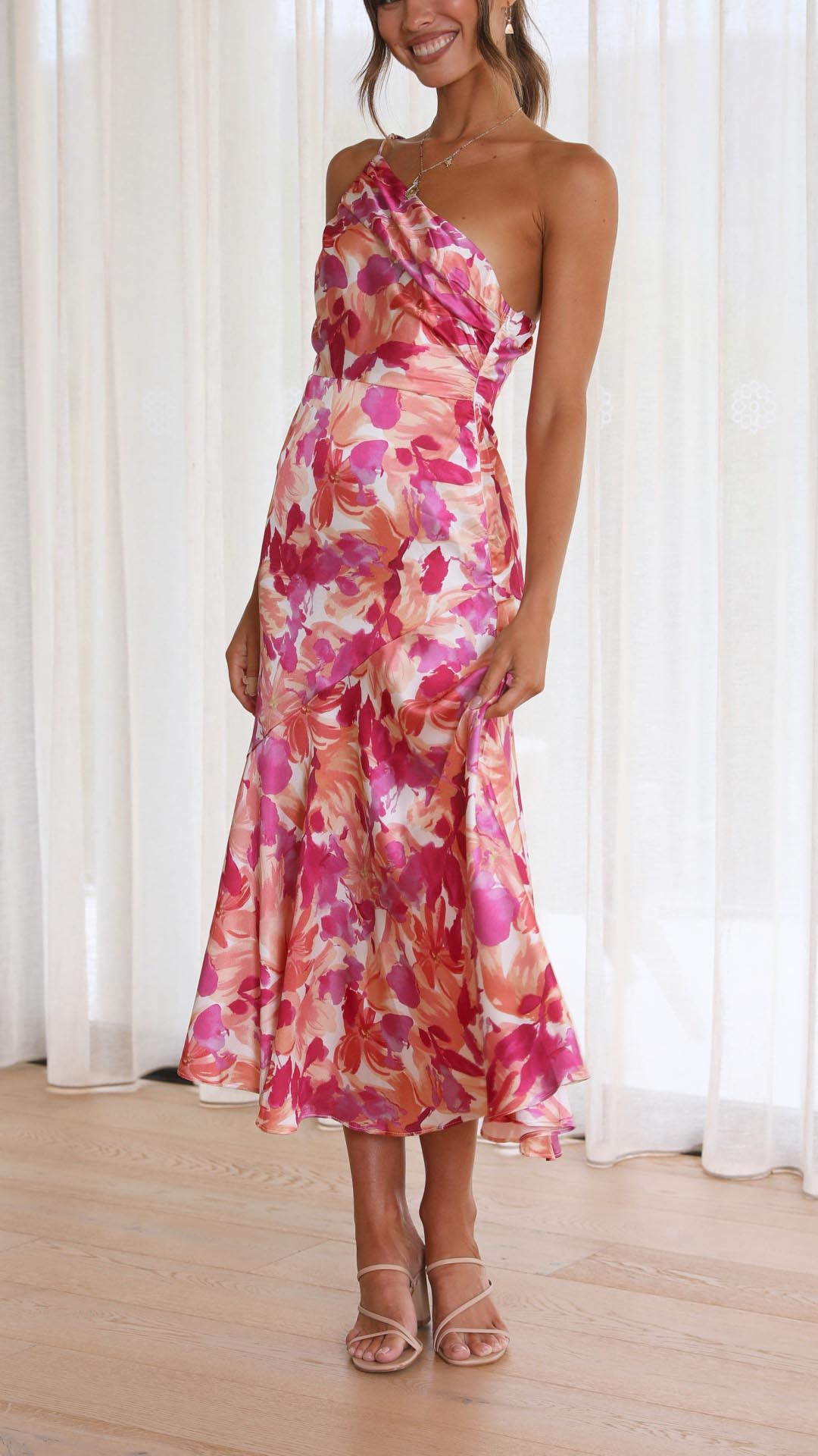 SOPHIE | Geblümtes One-Shoulder-Midikleid