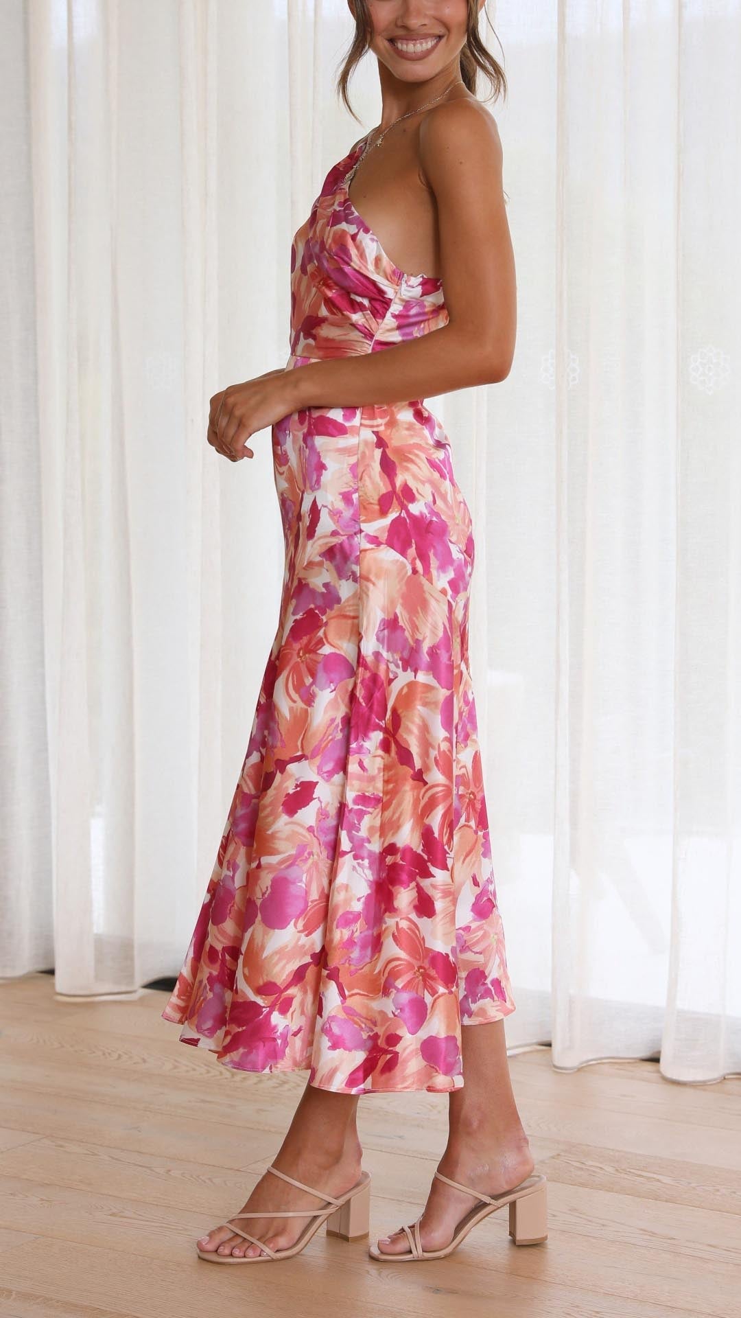 SOPHIE | Geblümtes One-Shoulder-Midikleid