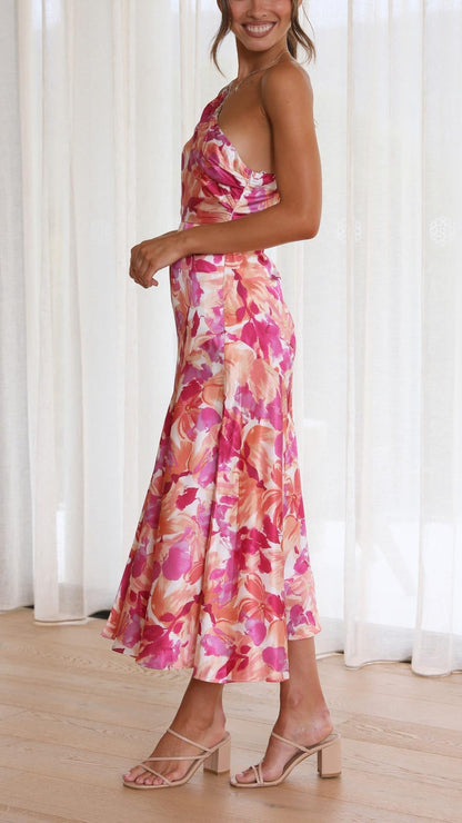 SOPHIE | Geblümtes One-Shoulder-Midikleid