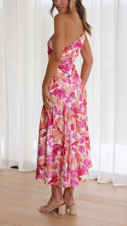 SOPHIE | Geblümtes One-Shoulder-Midikleid