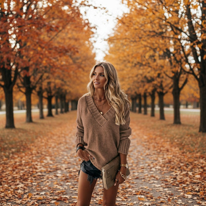 KLARA | Gerippter V-Ausschnitt Pullover