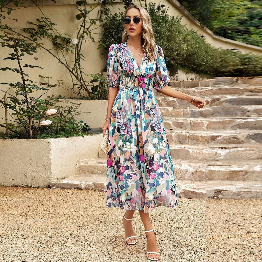 GABRIELLA | Bedrucktes Kleid mit V-Ausschnitt