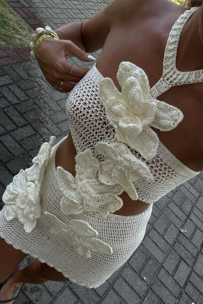 MARGARET | Neckholder-Strickkleid mit Blumenmuster
