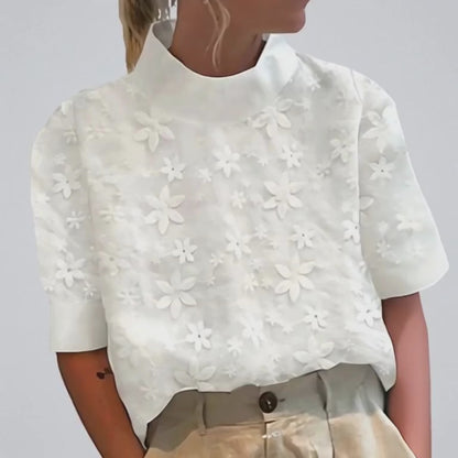 EVELINA | BESTICKTE BLUSE MIT STEHKRAGEN