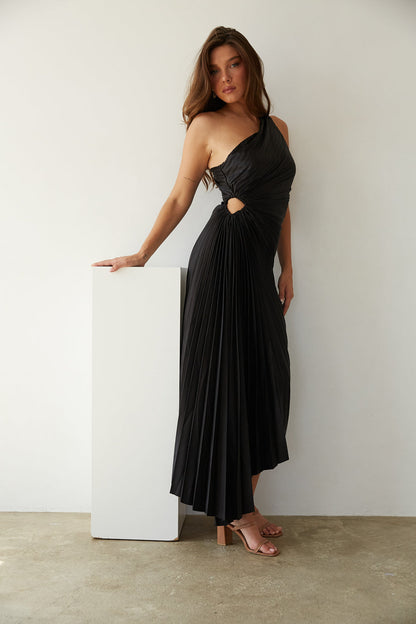 SYLVIANA | Ein-Schulter Plissiertes Midi-Kleid