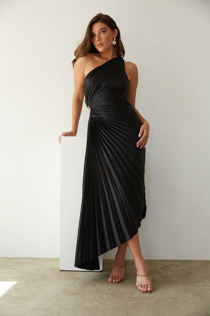 SYLVIANA | Ein-Schulter Plissiertes Midi-Kleid