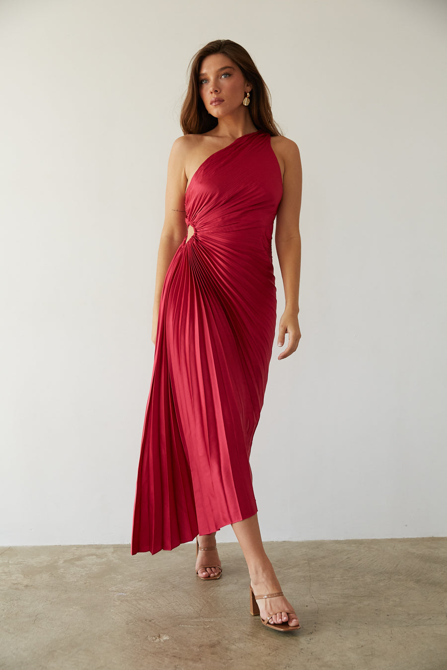 SYLVIANA | Ein-Schulter Plissiertes Midi-Kleid